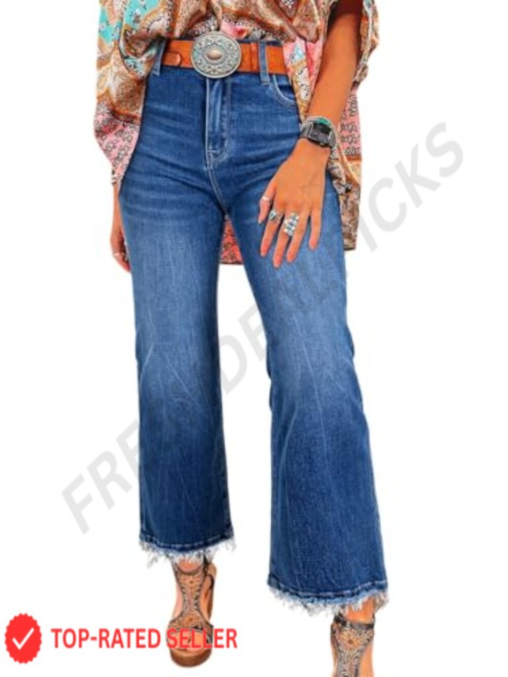 High Waisted Stretchy Flared Jeans Raw Hem Trendy Mineral Wash